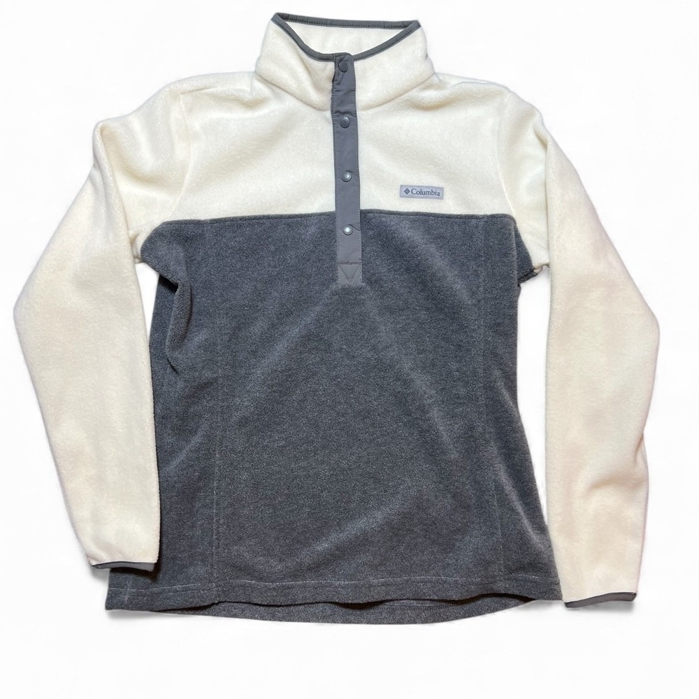 Columbia Fleece Pullover Half Snap Benton Springs White Gray Women's Medium Warm